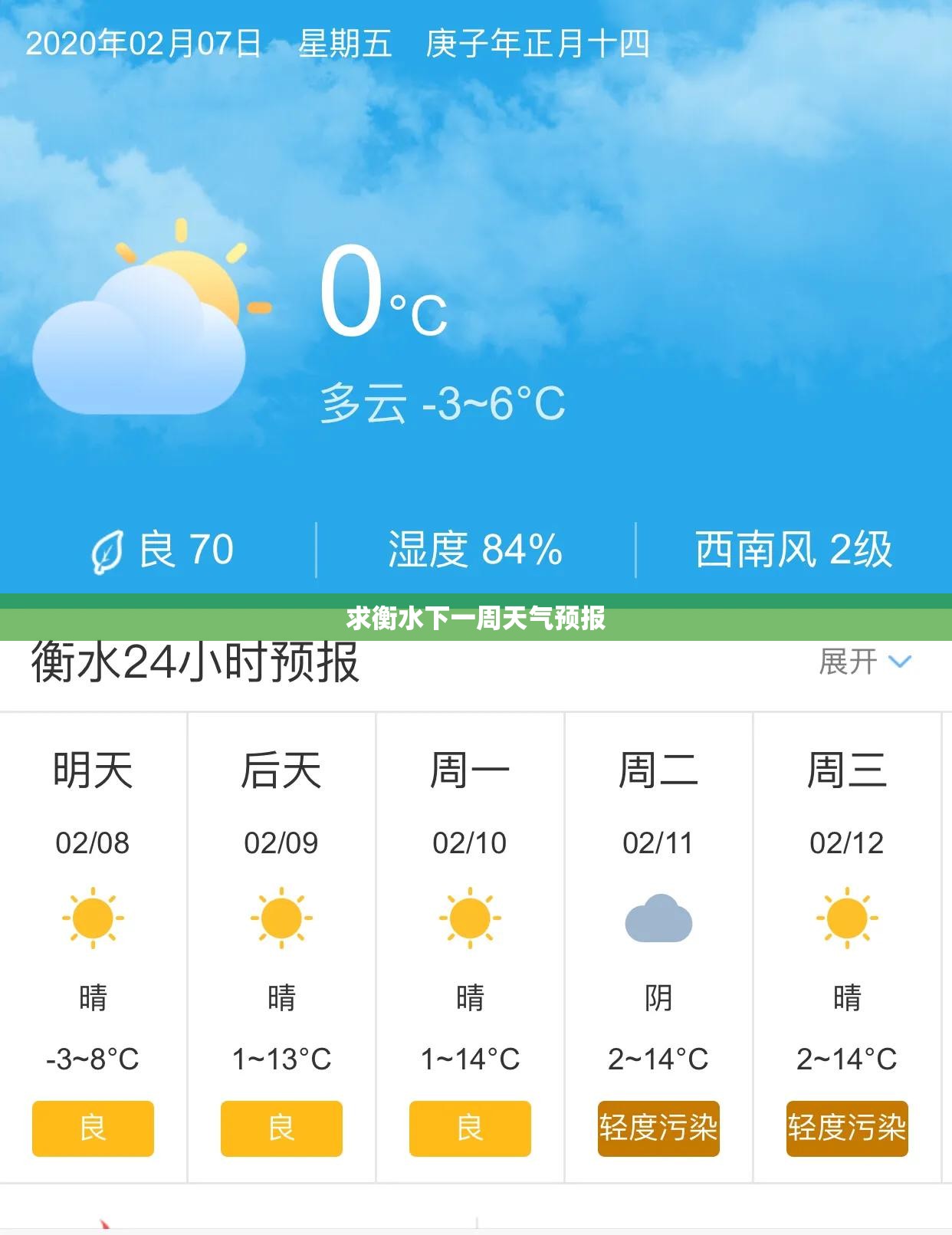 求衡水下一周天气预报