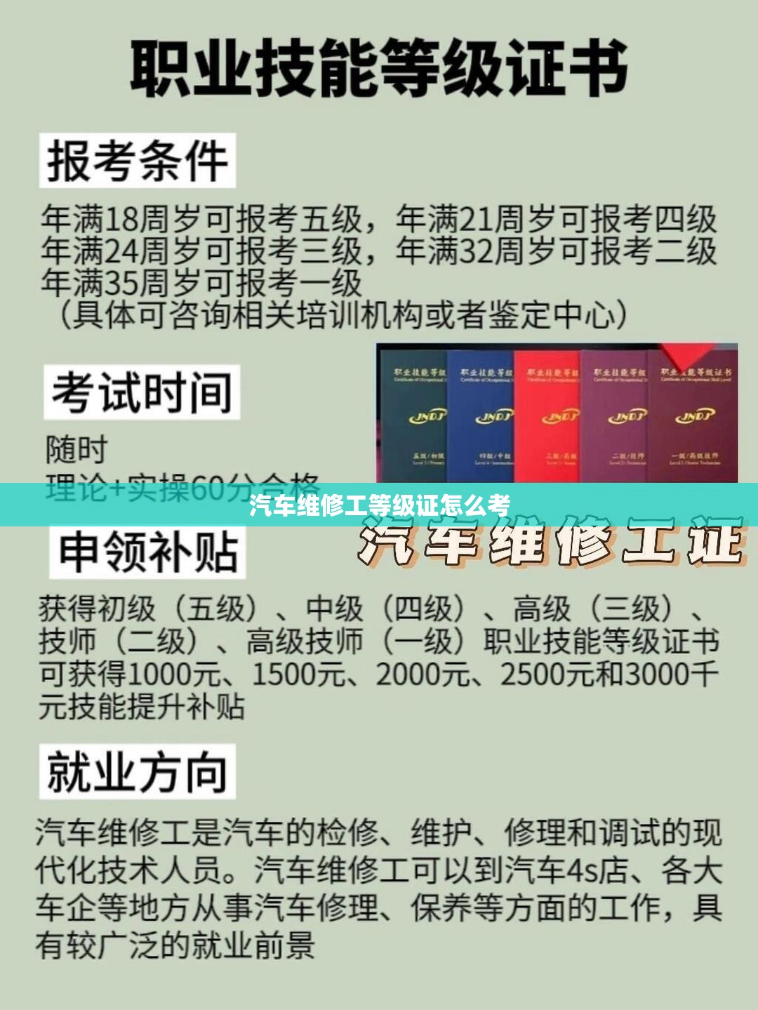 汽车维修工等级证怎么考