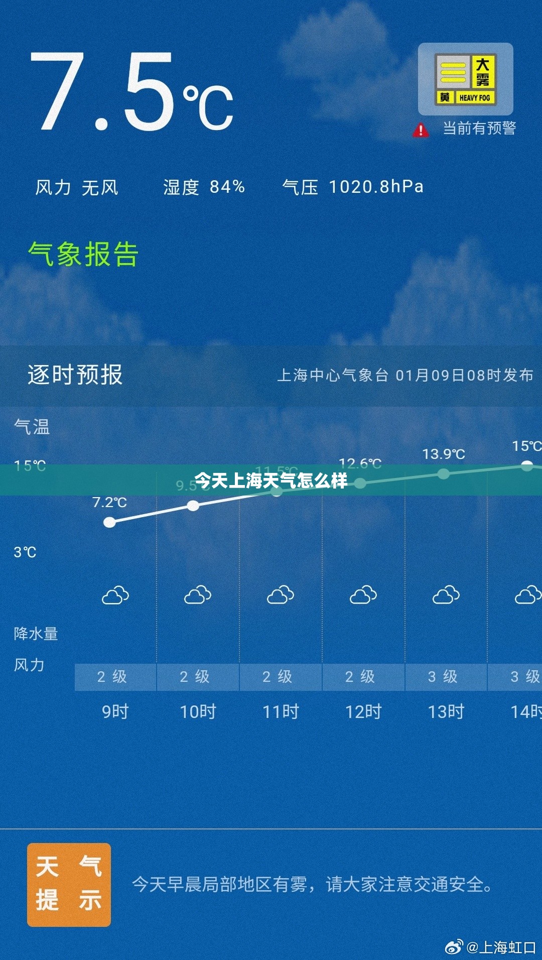 今天上海天气怎么样