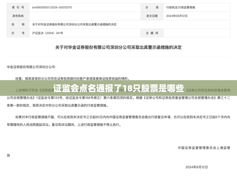 证监会点名通报了18只股票是哪些